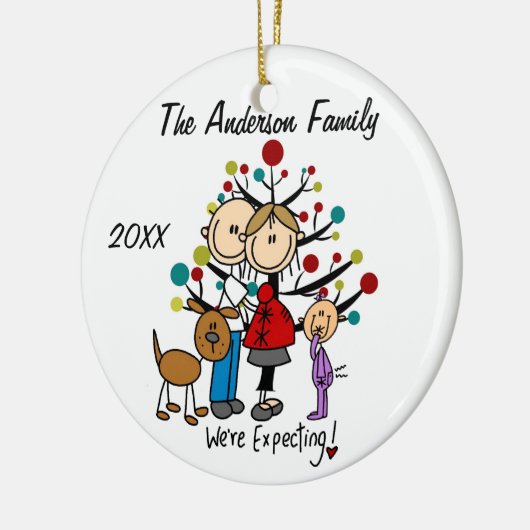 幼児の女の子の/Dogのオーナメントが付いている予期しているカップル セラミックオーナメント (左)