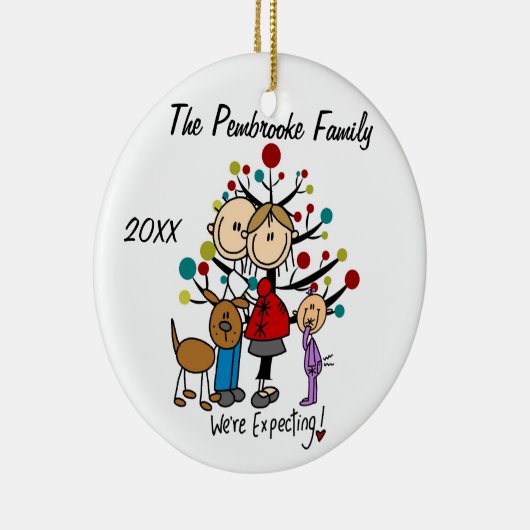 幼児の女の子または犬のオーナメントが付いている予期しているカップル セラミックオーナメント (右)