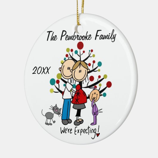 幼児の女の子または猫のオーナメントが付いている予期しているカップル セラミックオーナメント (左)