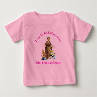 幼児の女の子ピンク聖フランシス・アッシシカトリック ベビーTシャツ