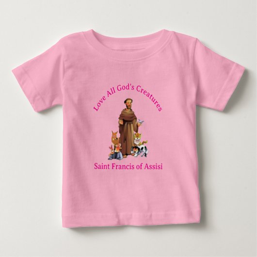 幼児の女の子ピンク聖フランシス・アッシシカトリック ベビーTシャツ (正面)
