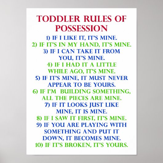 幼児の所持の規則のポスタおもしろいーサイン ポスター (正面)