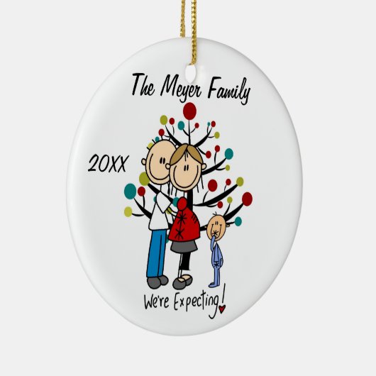 幼児の男の子のオーナメントが付いているカスタムな予期しているカップル セラミックオーナメント (右)