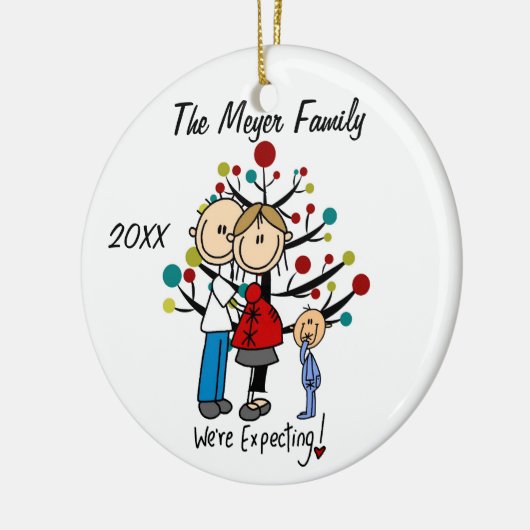 幼児の男の子のオーナメントが付いているカスタムな予期しているカップル セラミックオーナメント (左)