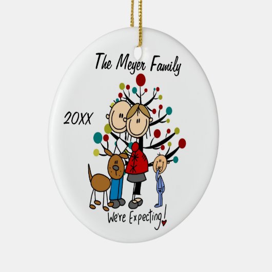 幼児の男の子または犬のオーナメントが付いている予期しているカップル セラミックオーナメント (右)