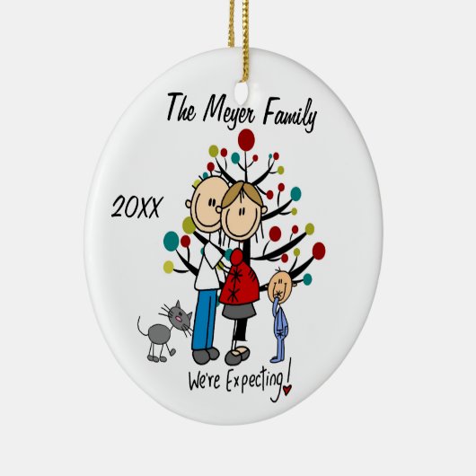 幼児の男の子または猫のオーナメントが付いている予期しているカップル セラミックオーナメント (右)