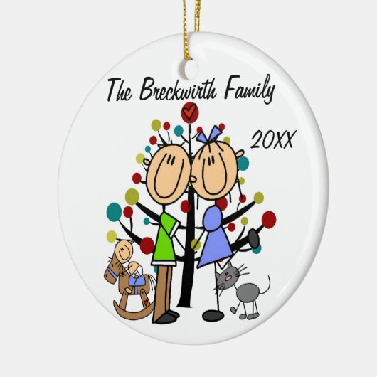 幼児の男の子、猫の休日のオーナメントが付いているカップル セラミックオーナメント (左)