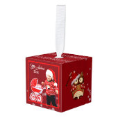 幼児の1枚の写真クリスマスがフクロウ雪の結晶サンタ キューブオーナメント (正面アングル)