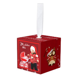 幼児の1枚の写真クリスマスがフクロウ雪の結晶サンタ キューブオーナメント