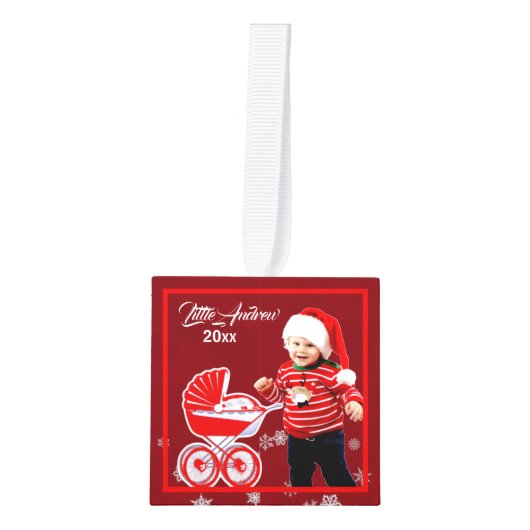 幼児の1枚の写真クリスマスがフクロウ雪の結晶サンタ キューブオーナメント (正面)