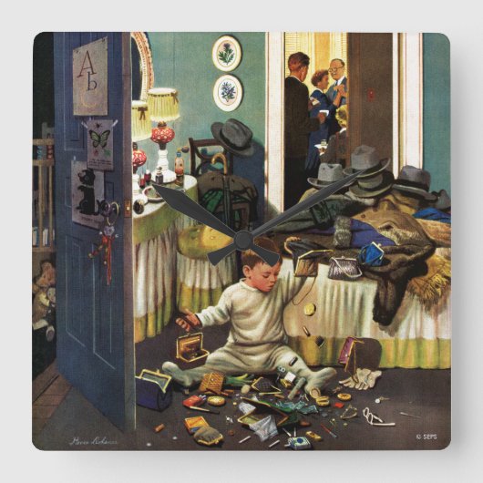 幼児は財布を空けます スクエア壁時計 (正面)