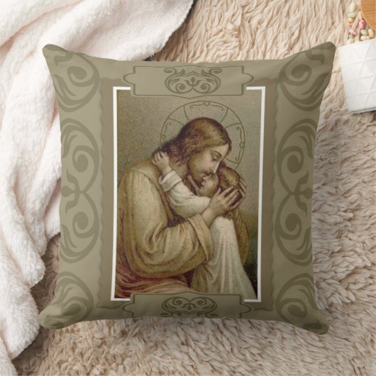 幼児を握っているヴィンテージイエス・キリスト クッション (ブランケット)