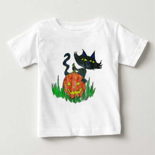 幼児ティーシャツ – ハロウィーン子猫&カボチャ ベビーTシャツ (正面)