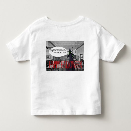 幼児ティーハッピーハローウィン魔女の猫 トドラーTシャツ (裏面)