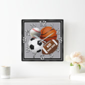 幼児パーソナライズされた室のスポーツデコール,スポーツ スクエア壁時計 (ホーム)