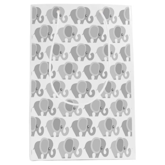 幼児ベビー中立灰色象のシャワーのギフト ミディアムペーパーバッグ (正面)