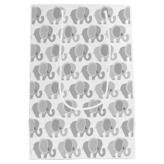 幼児ベビー中立灰色象のシャワーのギフト ミディアムペーパーバッグ (裏面)