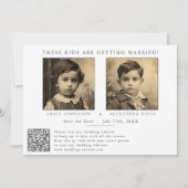 幼児期の写真とQRコードのミニマリスト セーブザデート (正面)