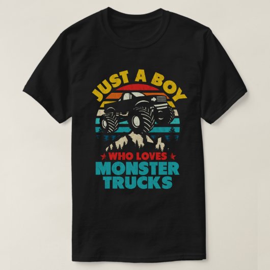 幼児用のモンスタートラックが大好きな少年 Tシャツ (デザイン正面)