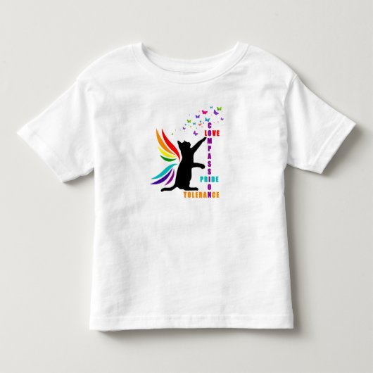 幼児用レインボープライド猫と蝶のシャツ トドラーTシャツ (正面)