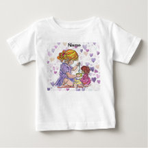 幼児用Tシャツ　小さな女の子と赤ちゃん人形