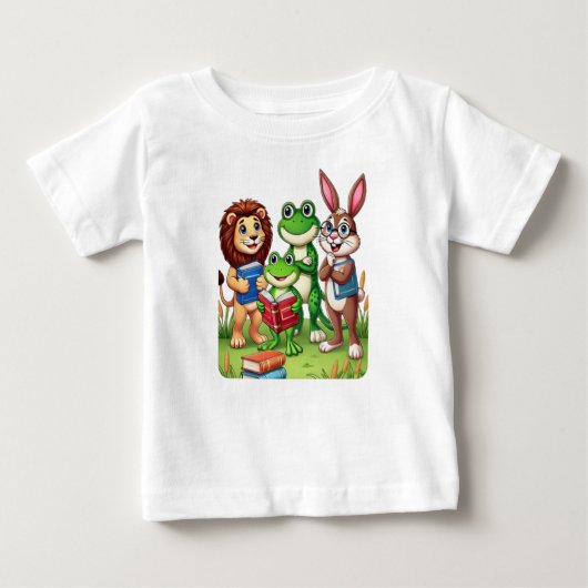 幼児読のTシャツ動物本デザインかわいい ベビーTシャツ (正面)