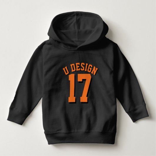 幼児|のスポーツのジャージーの黒い及びオレンジデザイン ベビーTシャツ (正面)