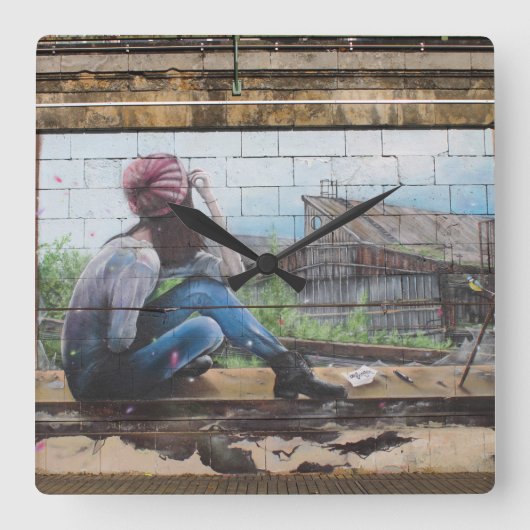 幼失った時の落書きを考えて スクエア壁時計 (正面)