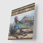 幼失った時の落書きを考えて スクエア壁時計 (傾斜)