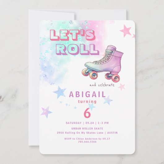 幼女 ロール スケート お誕生日パーティー 招待状 (正面)