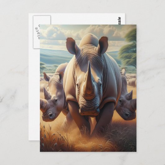 幼威厳のあるい子を持つサイの母親 ポストカード (正面/裏面)