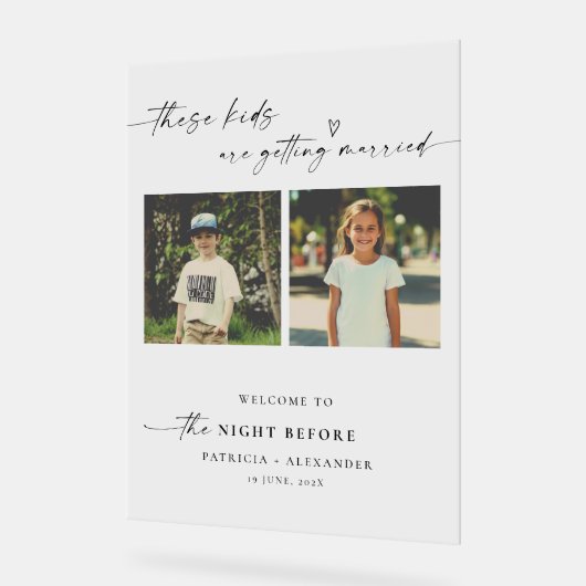 幼少期の写真の前の結婚夜 アクリルサイン (傾斜)