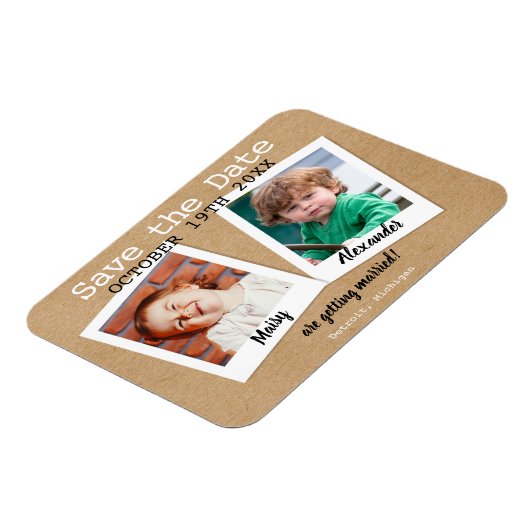 幼少期の写真素朴クラフト日付を保存Boho マグネット (左側)