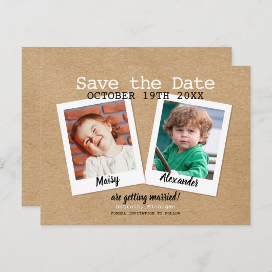 幼少期の写真素朴Boho日付を保存 案内ポストカード (正面/裏面)