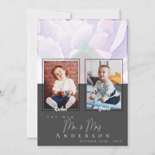 幼少期の写真結婚花婿のテーブル番号 サンキューカード (正面)