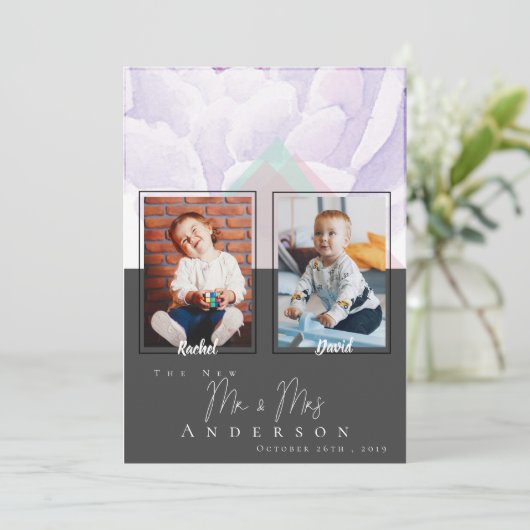 幼少期の写真結婚花婿のテーブル番号 サンキューカード (スタンド正面)