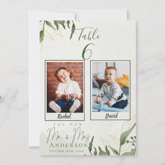 幼少期の写真結婚花婿のテーブル番号 サンキューカード (裏面)