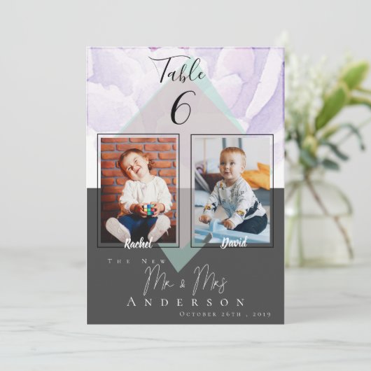 幼少期の写真結婚花婿のテーブル番号 サンキューカード (スタンド正面)