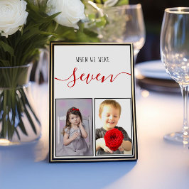 幼少期の写真 年齢7 モダンな赤いスクリプトのウェディング テーブルナンバー