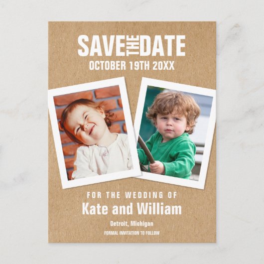 幼少期の写真Save the Date Boho 素朴 ポストカード (正面)