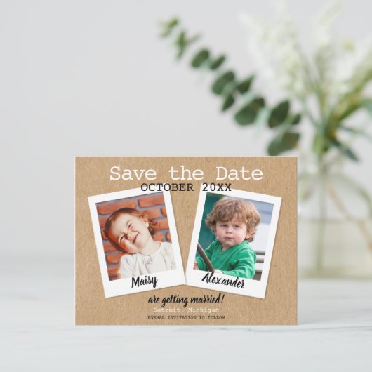 幼少期素朴の写真の保存日付 案内ポストカード (スタンド正面)