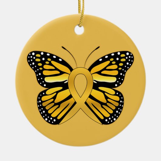 幼年期の蟹座の蝶認識度のリボン セラミックオーナメント (正面)