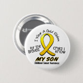 幼年期の蟹座私は私の息子のための金ゴールドのリボンを身に着けています 缶バッジ (正面&裏面)