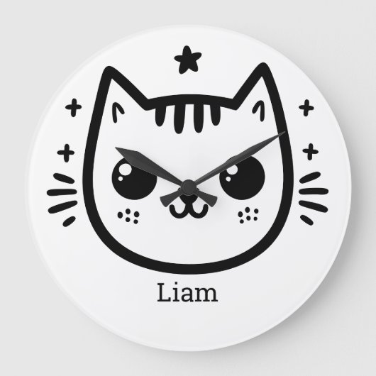 幼稚な絵 | 白黒 | ミニマル ラージ壁時計 (正面)