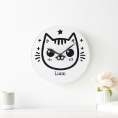 幼稚な絵 | 白黒 | ミニマル ラージ壁時計 (ホーム)