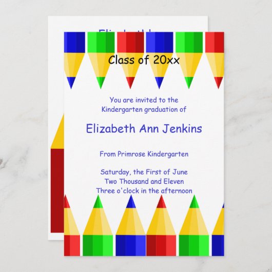 幼稚園か幼稚園の卒業の発表 招待状 (正面/裏面)