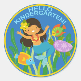 幼稚園こんにちは!小さな女の子人魚 ラウンドシール