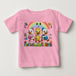 「幼稚園にクワックワッ！」 かわいいアヒルのバックトゥスクールデザイン ベビーTシャツ
