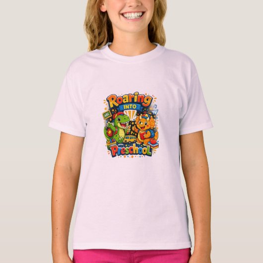 幼稚園に入園するぞ!恐竜のバックトゥスクール Tシャツ (正面)