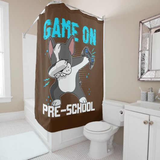 幼稚園のブルドッグフランスのゲームに戻る シャワーカーテン (インサイチュ)